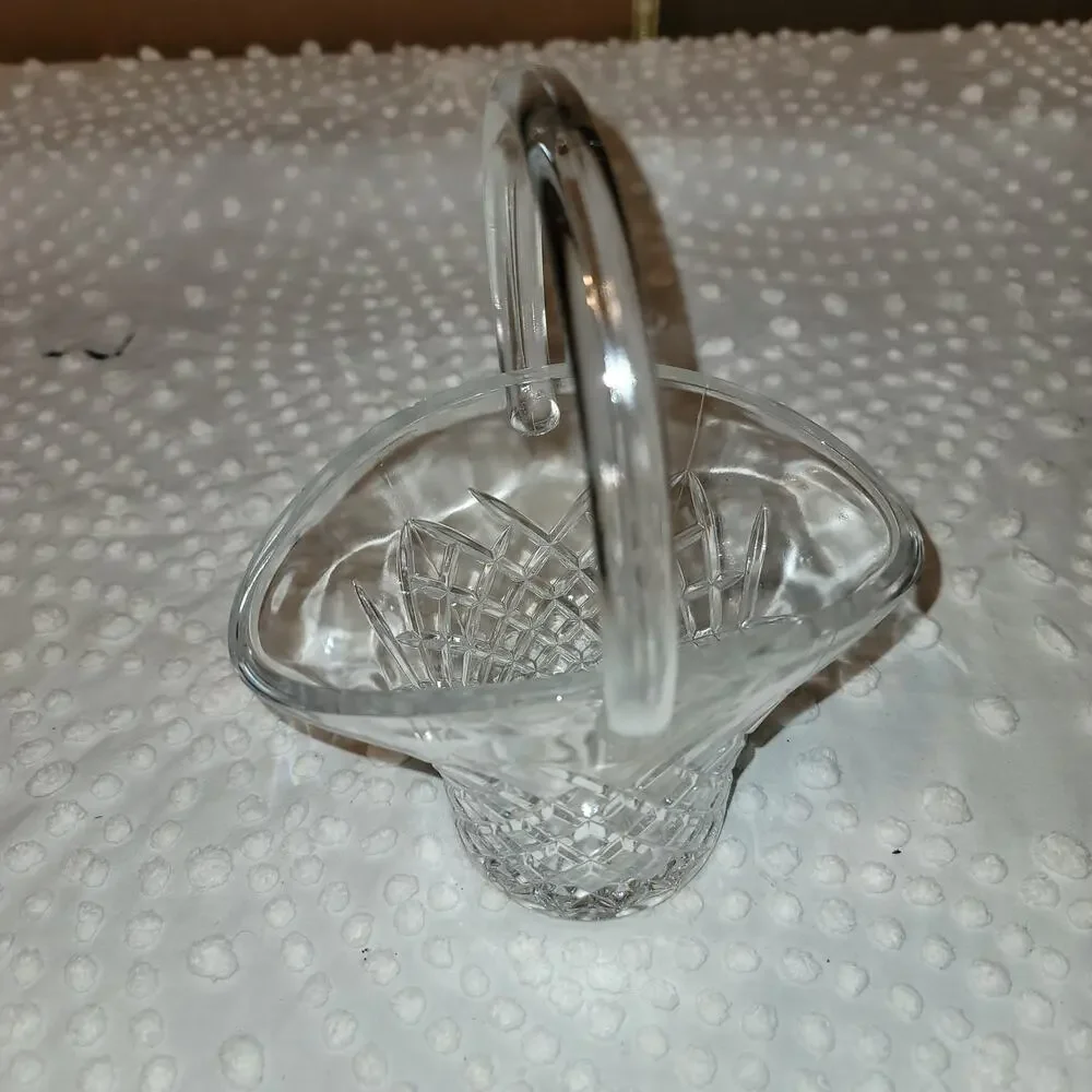 Crystal Clear Glass easter basket planter VASE diamond cut pattern woven